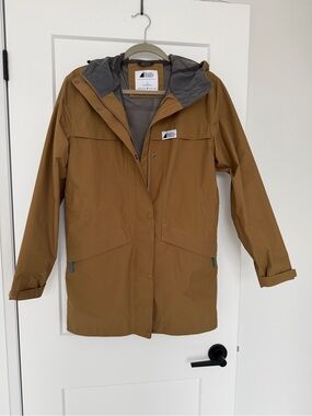Mountain Equipment Company Waterproof Hooded Rain Jacket in Caramel Brown